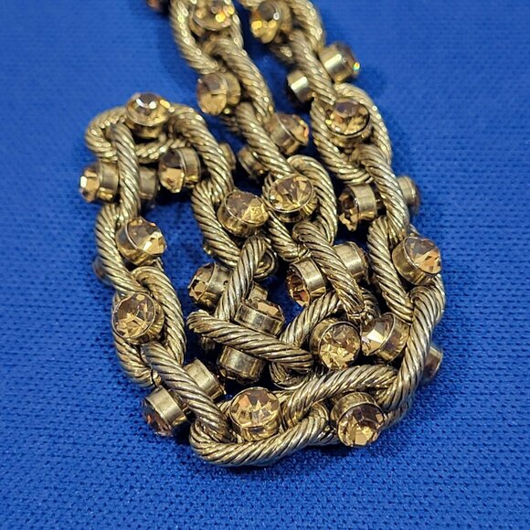 Loft Gold-Tone Twisted Rope Chain Necklace With Golden Rhinestones - Picture 2 of 5
